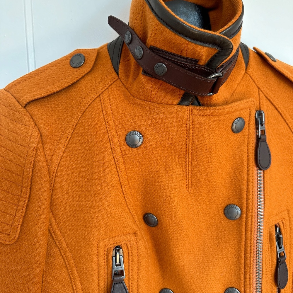 Burberry Brit Cropped Moto Military Jacket Amber Spiced Orange Ladies Size 4 - Picture 9 of 14